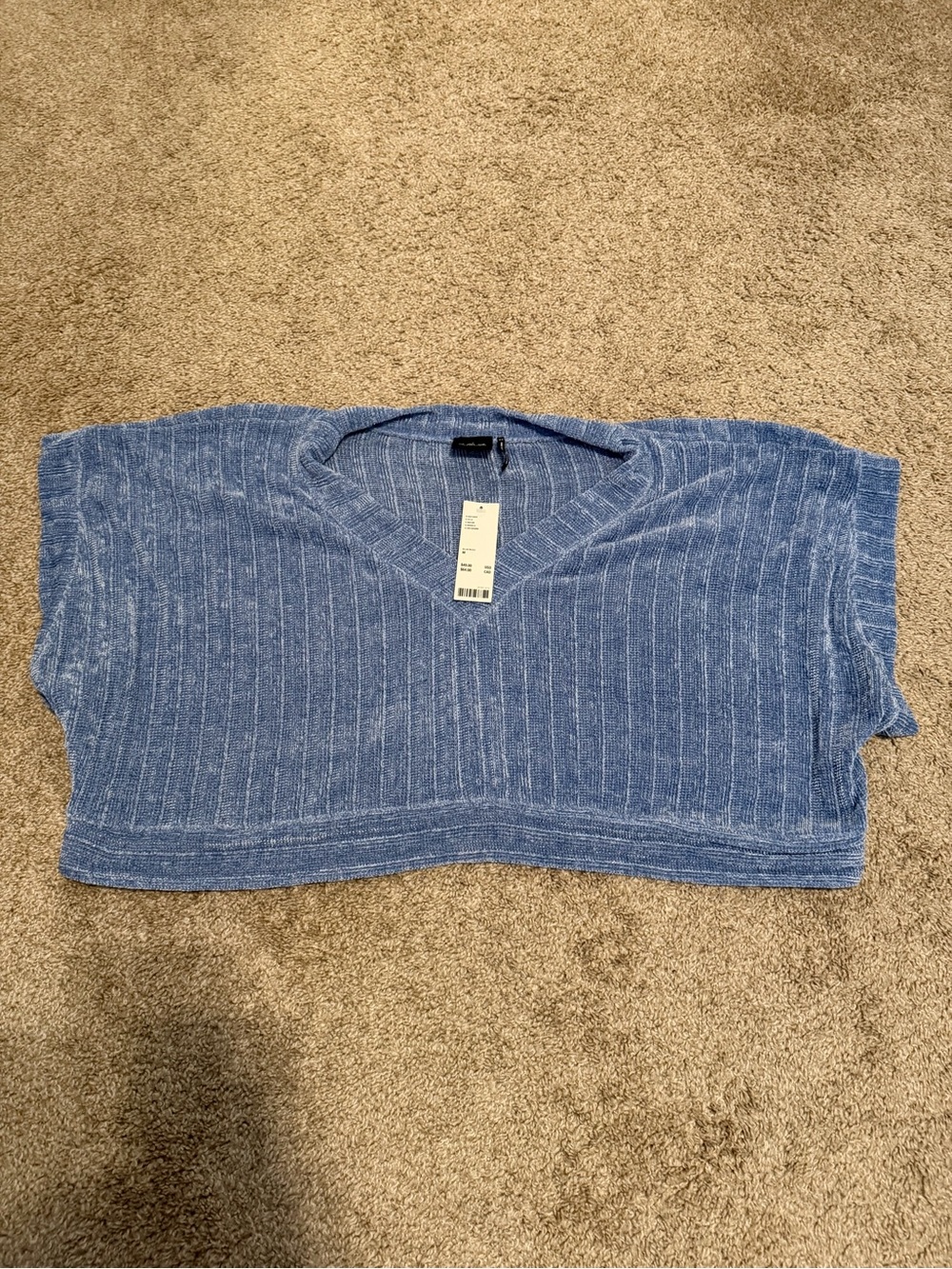 Urban Outfitters Blue Ribbed V‑Neck Cropped Sweater